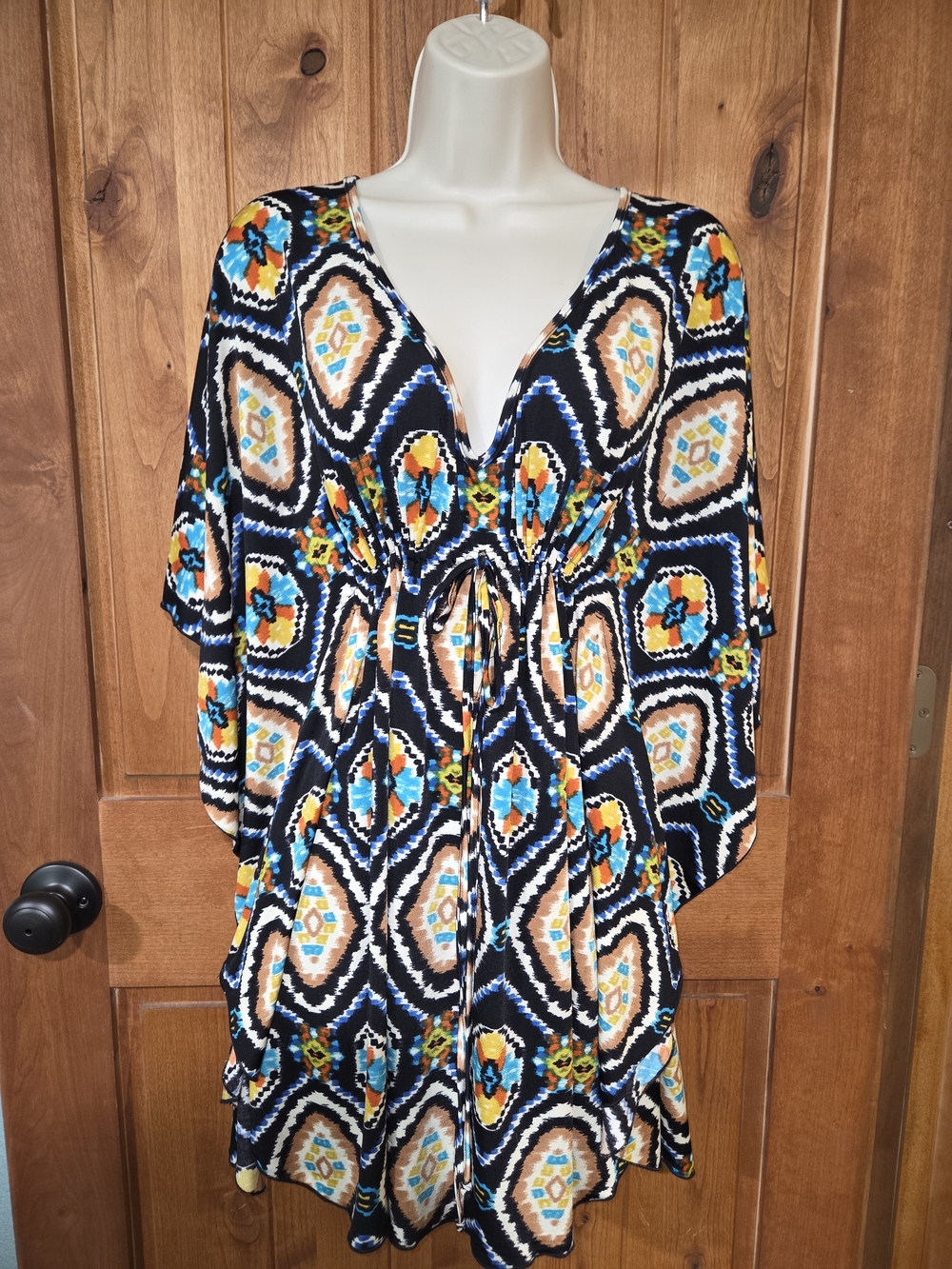 Veronica M Black‎ Multicolor Geometric V-Neck Tie-Waist Swim Coverup